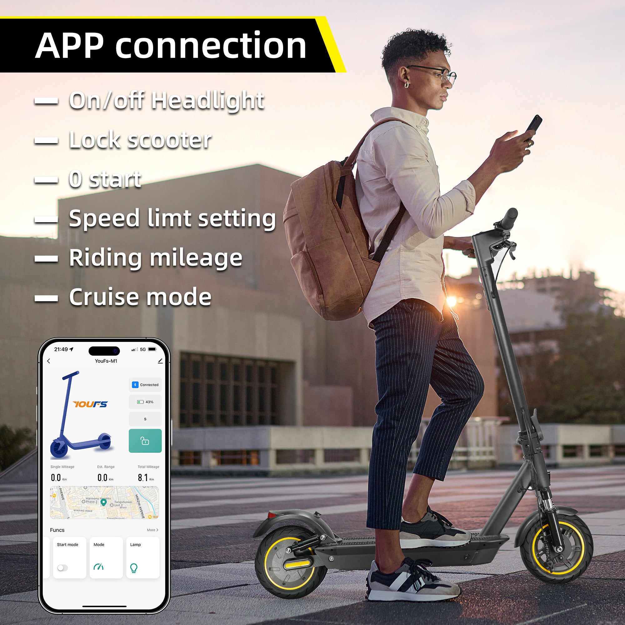 W4MAX 10 Inch Electric Scooter With App Function, With Mobile Phone Holder And Anti-Theft Protection, Foldable E Scooter, Maximum Load 130 Kg - Outdoor Chilling