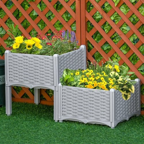 Outsunny 2 Piece Raised Garden Bed With Legs, Self-Watering Planter Box Raised Bed To Grow Flowers, Herbs Vegetables, Gray - Outdoor Chilling