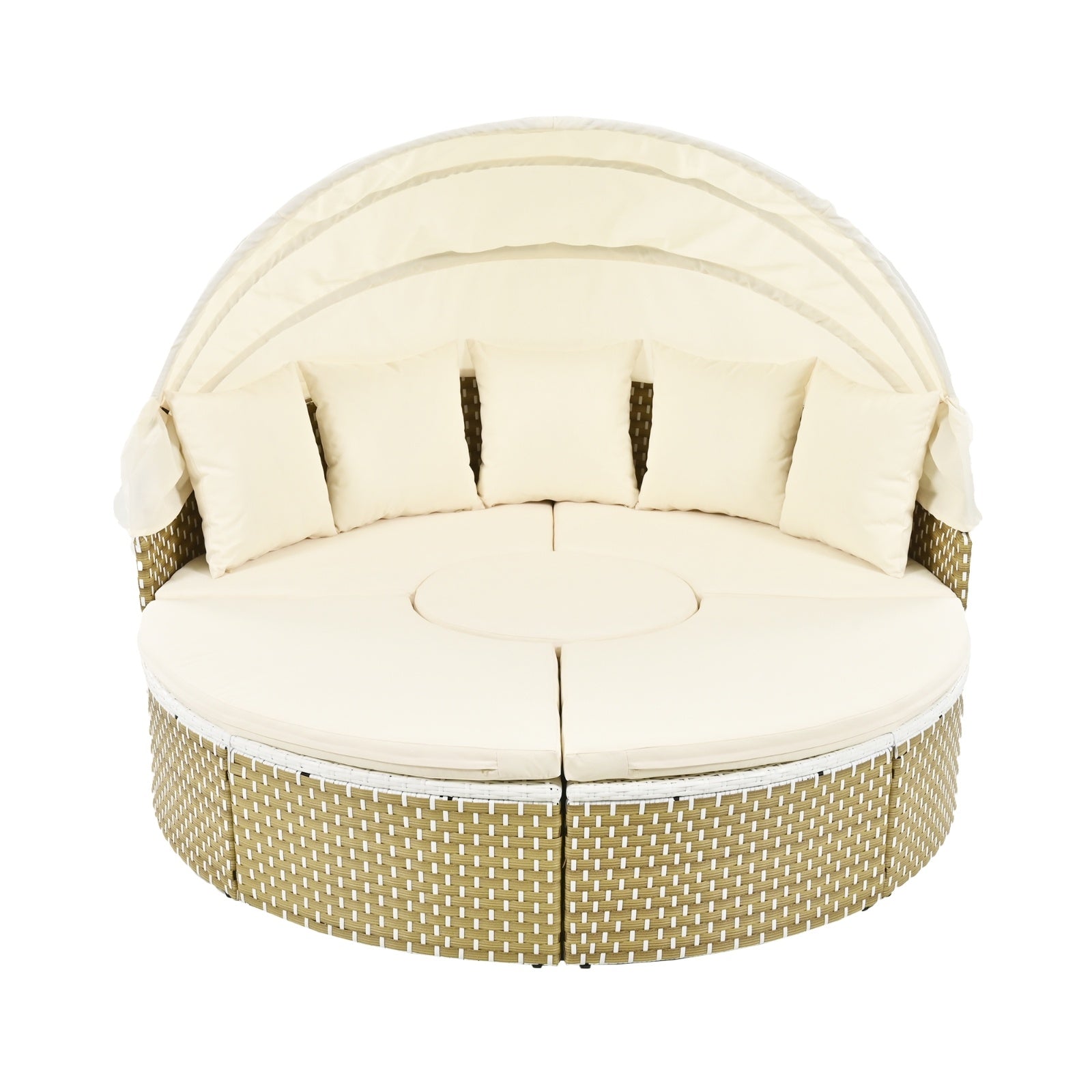 TOPMAX Patio Furniture Round Outdoor Sectional Sofa Set Rattan Daybed Two-Tone Weave Sunbed With Ret - Outdoor Chilling