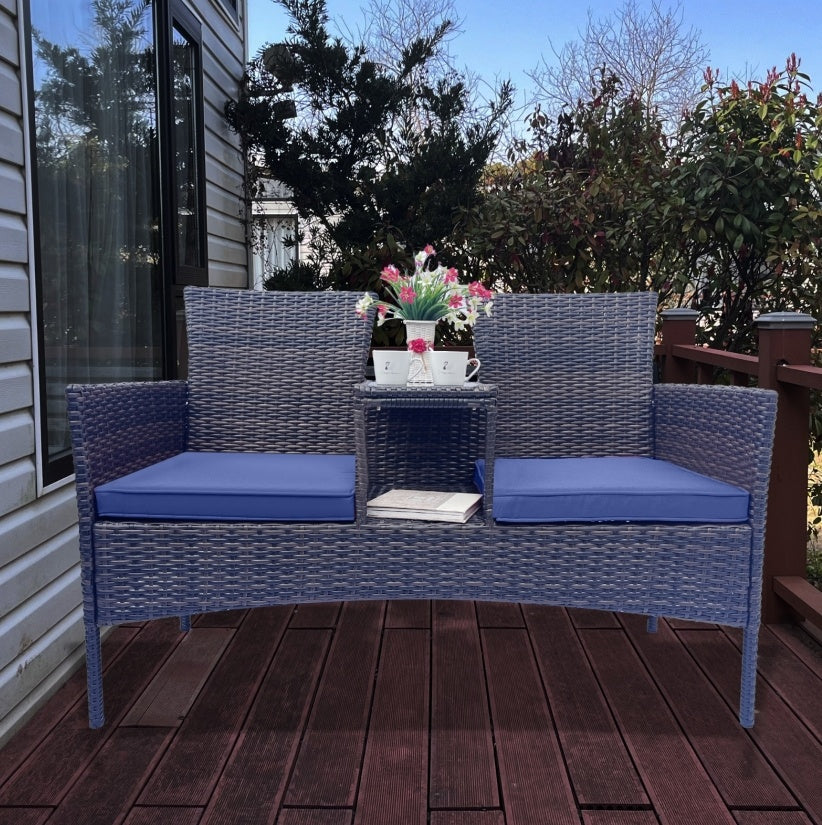 Wicker Patio Conversation Furniture Set, Outdoor Furniture Set With Removable Cushions & Table, Temp - Outdoor Chilling