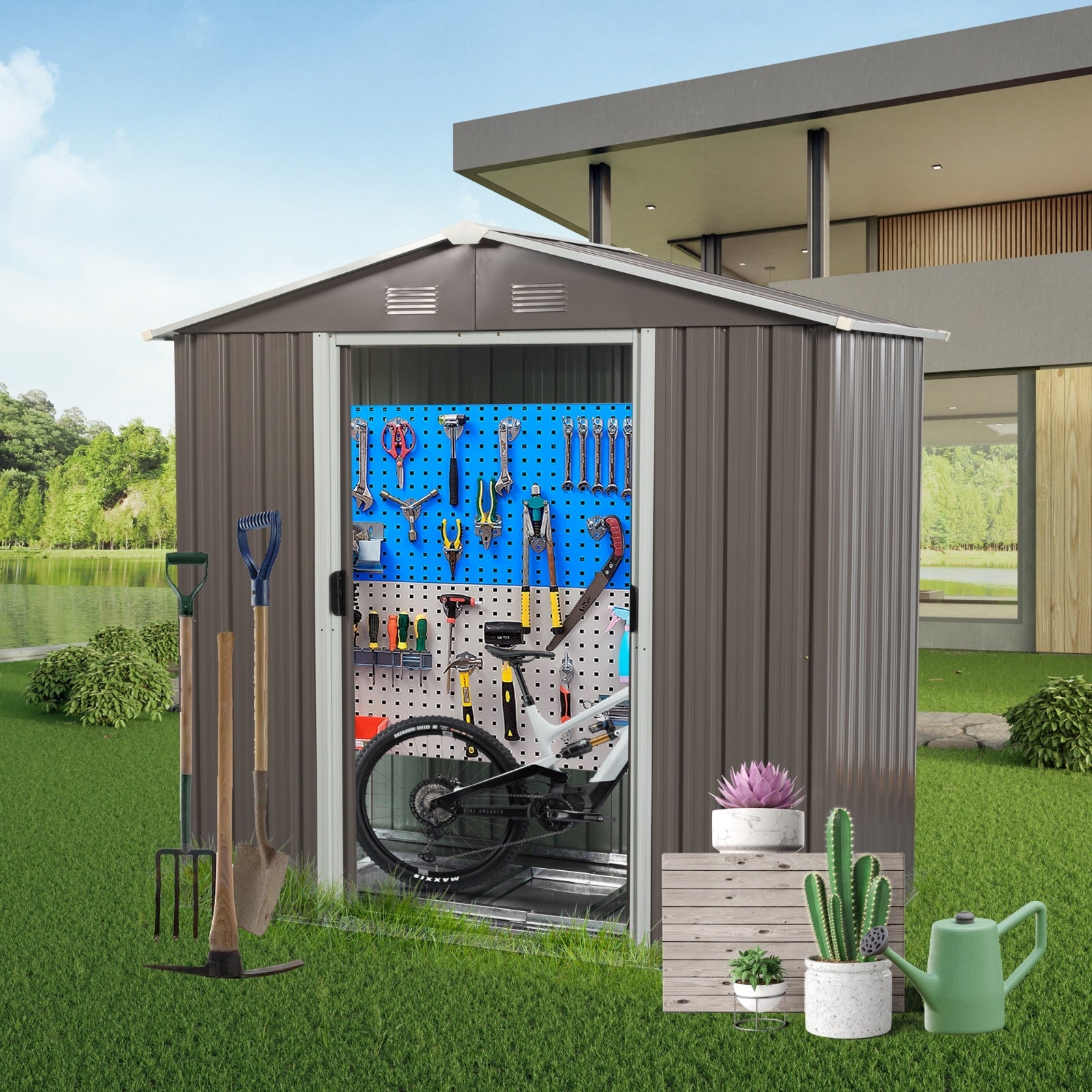 8ft X 4ft Outdoor Metal Storage Shed - Outdoor Chilling