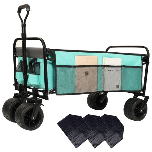 440lbs Collapsible Foldable Wagon Cart With Strapping System ,Beach Wagon Utility Cart Utility Wagon Grocery Cart For Camping Shopping Sports Gardening Fishing Supports 3pcs Plastic Liner Bag - Outdoor Chilling