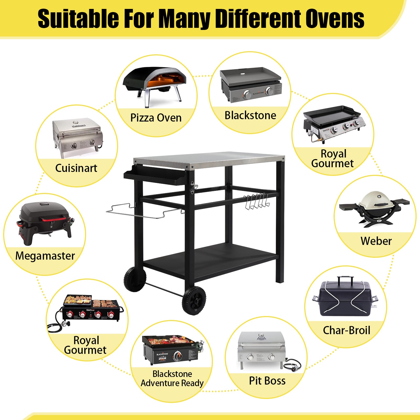 112x59x82cm, Stainless Steel Top, Without Basket, Removable, Barbecue Cart - Outdoor Chilling