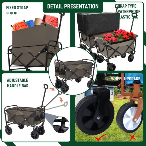 Minimeetall Multi-use Bag,Collapsible Foldable Wagon Cart Beach Wagon Heavy Duty Utility Cart Utility Wagon Grocery Cart For For Camping 3pcs Plastic Liner Bag Cover , Olive Green - Outdoor Chilling