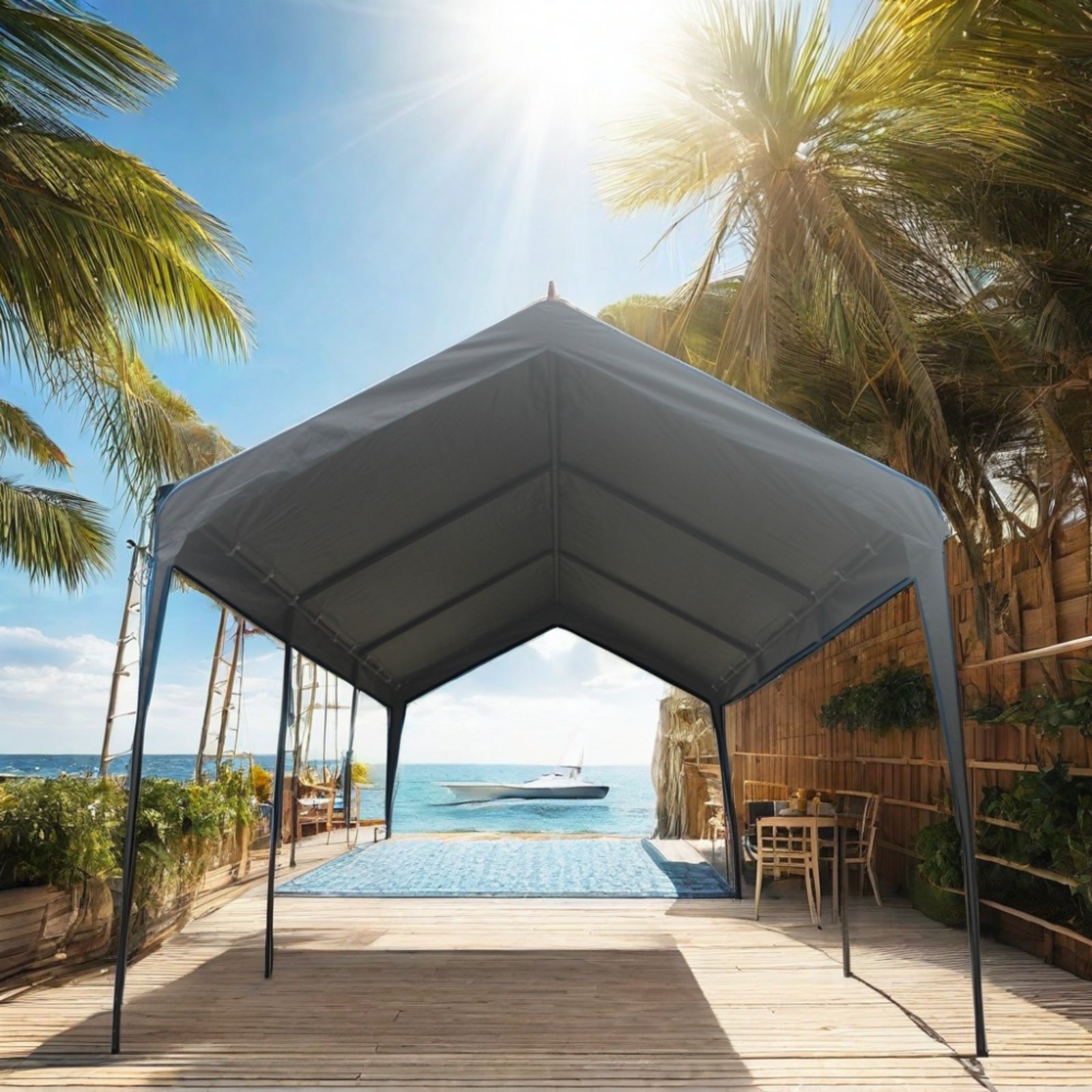 10x20ft Gazebo Party Tent Heavy Duty Canopy Carport Outdoor Portable Garage Grey - Outdoor Chilling