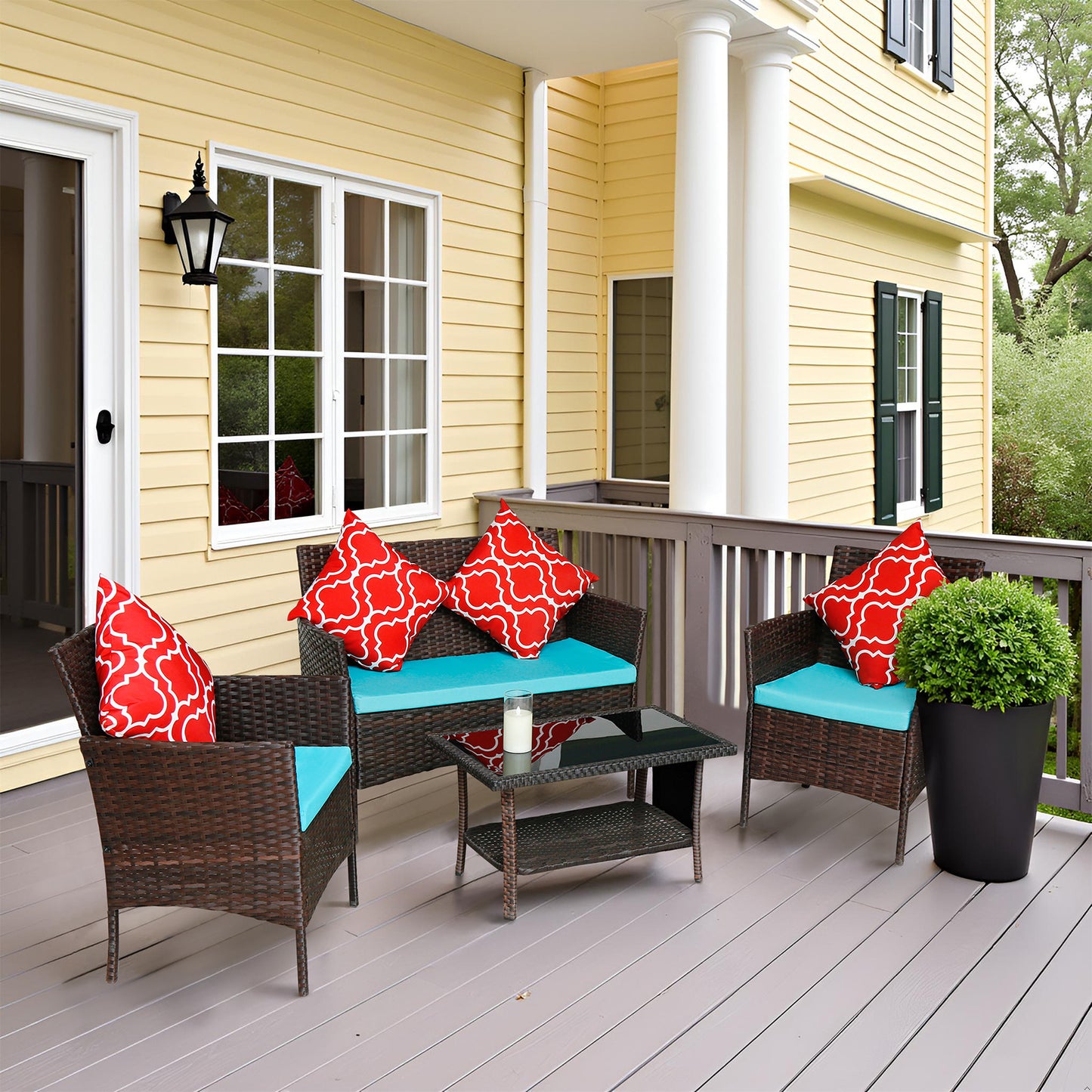 New Design High Quality Four-Piece Sofa Set Table With Sofa Chair PE Rattan Outdoor Furniture W3152P269438 Box 1 With Emerald Green Color Cushion