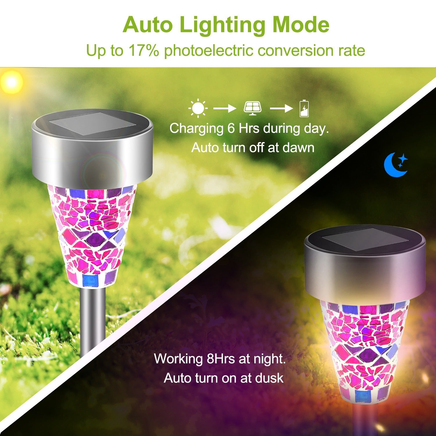 6Packs Mosaic Solar Pathway Lights IP44 Waterproof For Yard Driveway Walkway