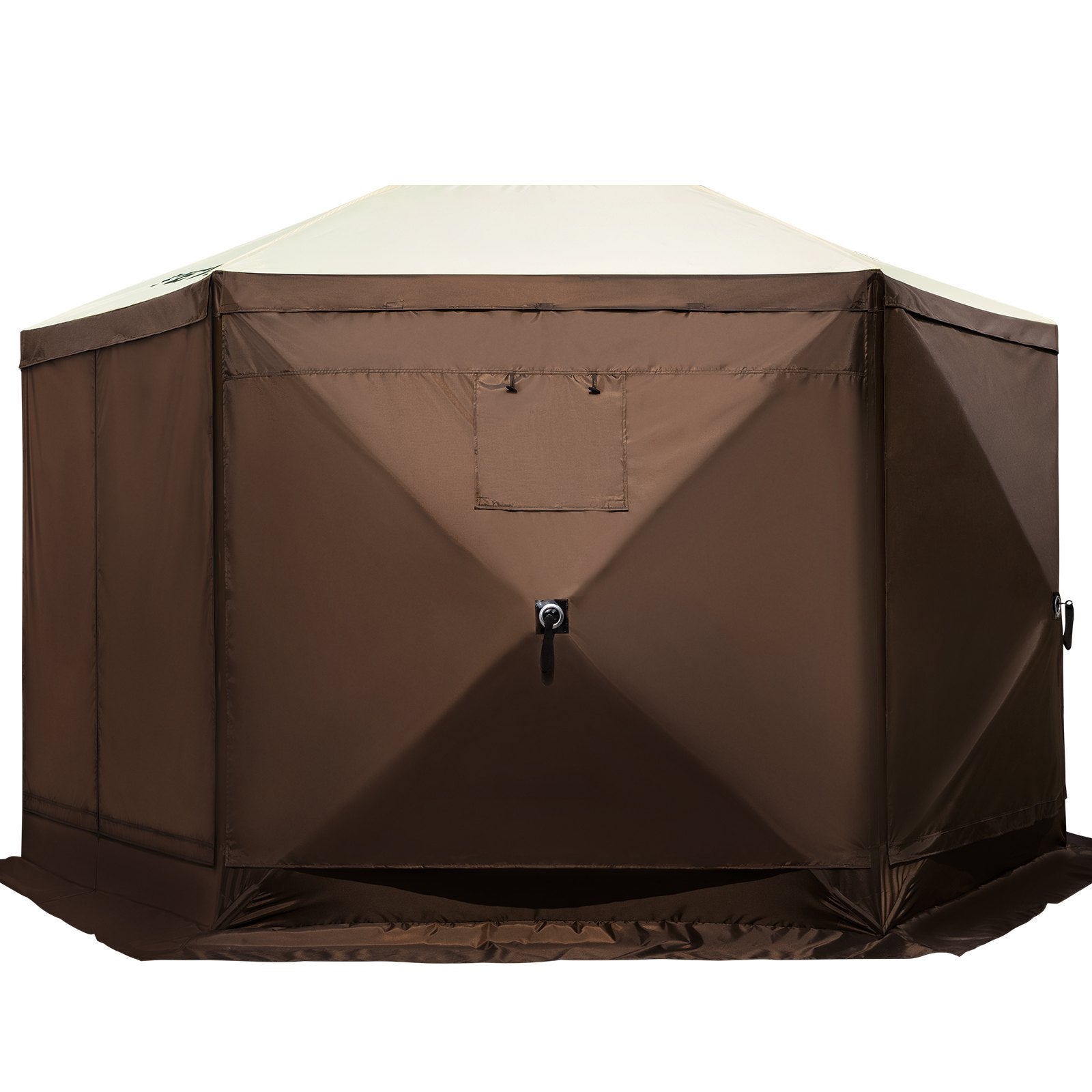 VEVOR Camping Gazebo Screen Tent, 6 Sided Pop Up Canopy Shelter Tent With Mesh Windows, Portable Carry Bag, Stakes, Large Shade Tents For Outdoor Camping, Lawn And Backyard, Brown Beige - Outdoor Chilling