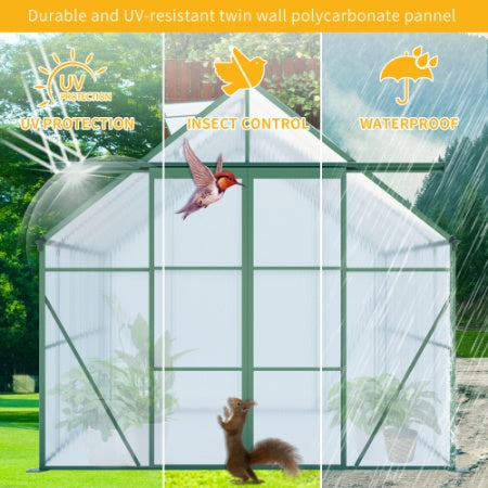 Double Door Polycarbonate Greenhouse Raised Base And Anchor Aluminum Heavy Duty Walk-in Greenhouses For Outdoor Backyard In All Season - Outdoor Chilling