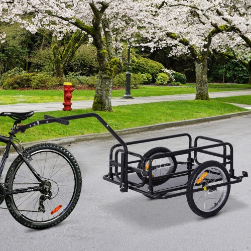Aosom Bike Cargo Trailer, Bicycle Trailer, Heavy-Duty Bike Wagon Cart, Foldable Compact Storage, With Universal Hitch, 16 Wheels, 88 Lbs. Capacity, Black - Outdoor Chilling