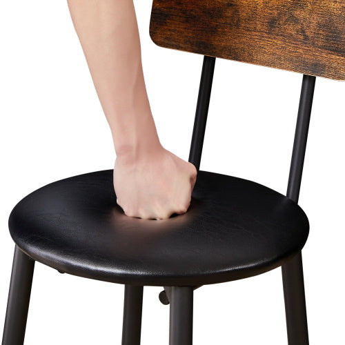Bar Table Set With 2 Bar Stools PU Soft Seat With Backrest, Rustic Brown - Outdoor Chilling