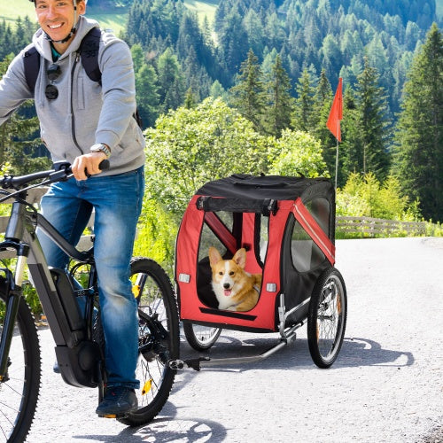 Aosom Dog Bike Trailer Pet Cart Bicycle Wagon Cargo Carrier Attachment For Travel With 3 Entrances Large Wheels For Off-Road & Mesh Screen - Outdoor Chilling