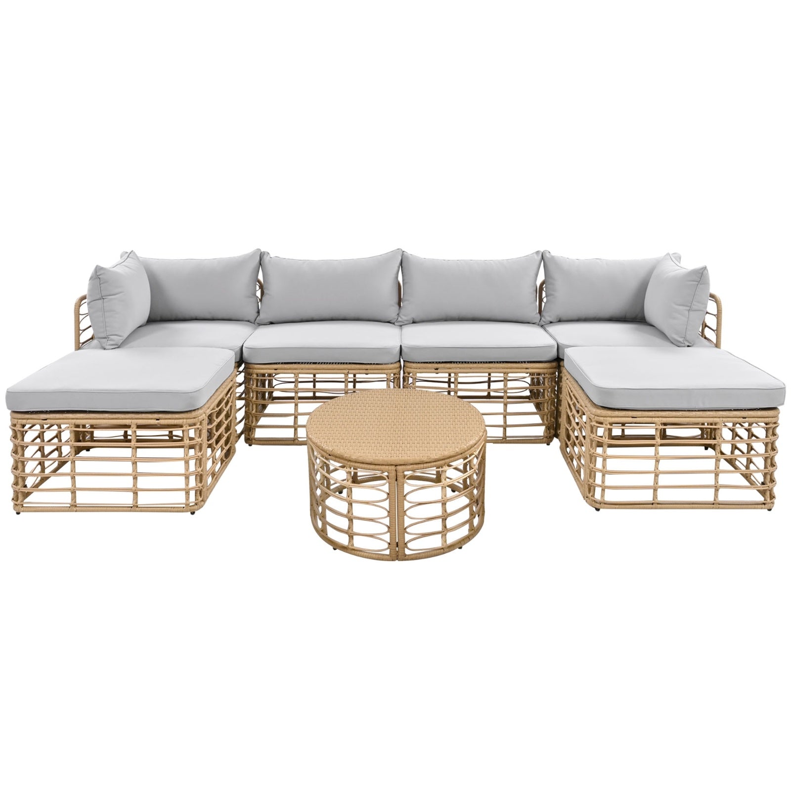 GO 7 Pieces Outdoor Patio Furniture, All-Weather Rattan Sectional Sofa Set With Thick Cushions And P - Outdoor Chilling