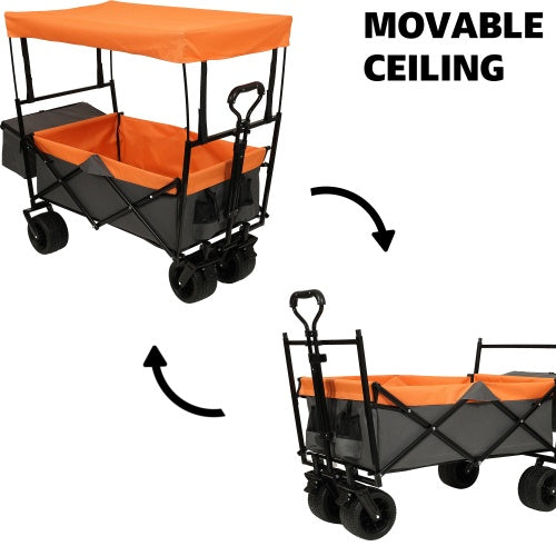 480Lbs Collapsible Wagon With Canopy,Wagon Stroller With 7 All-Terrain Wheels, Lightweight Foldable Wagon, Large Capacity For Camping, Shopping, Sports, And Garden Use,purple With Mosquito Net - Outdoor Chilling