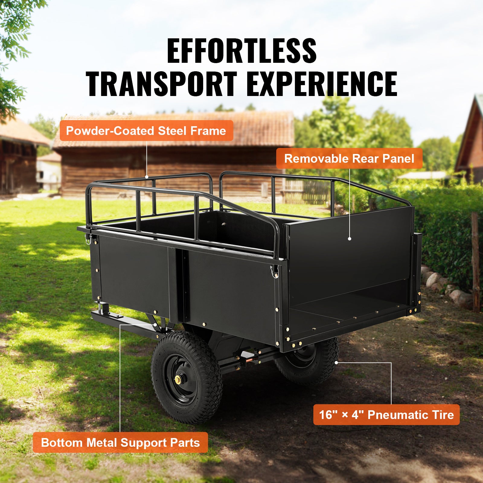 VEVOR Heavy Duty ATV Trailer Steel Dump Cart, 750-Pound 15 Cubic Feet, Garden Utility Trailer With Removable Sides For Riding Lawn Mower Tractor - Outdoor Chilling