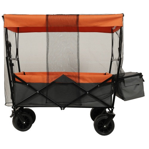 480Lbs Collapsible Wagon With Canopy,Wagon Stroller With 7 All-Terrain Wheels, Lightweight Foldable Wagon, Large Capacity For Camping, Shopping, Sports, And Garden Use,purple With Mosquito Net - Outdoor Chilling