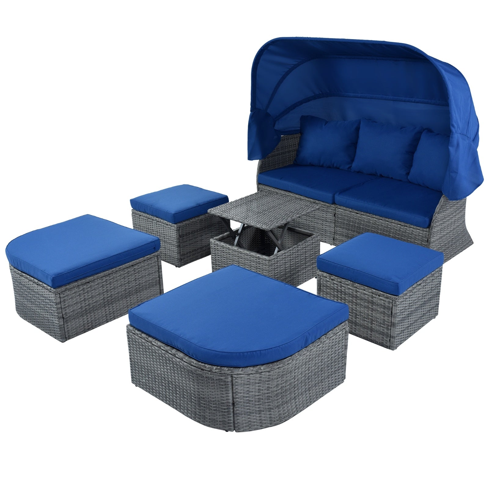 U STYLE Patio Furniture Set Daybed W Retractable Canopy Wicker - Outdoor Chilling