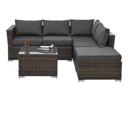Patio Furniture, Outdoor Furniture, Seasonal PE Wicker Furniture, 4 Set Wicker Furniture With Tempered Glass Coffee Table - Outdoor Chilling