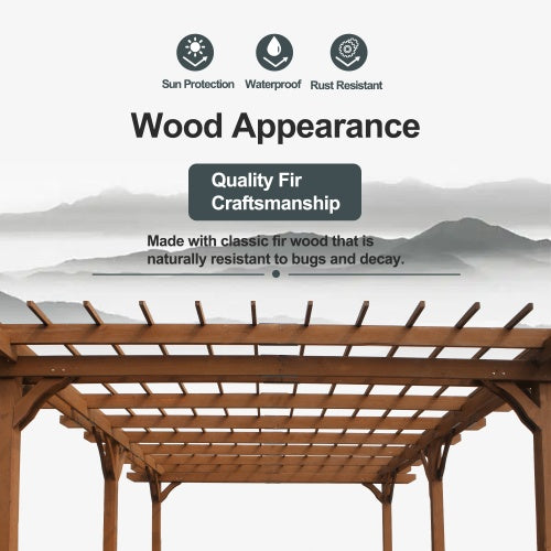 12 X 16 Outdoor Gazebo Wooden Grape Pergola For Climbing Plant Support, Garden, Terrace, Backyard, Deck, Brown - Outdoor Chilling