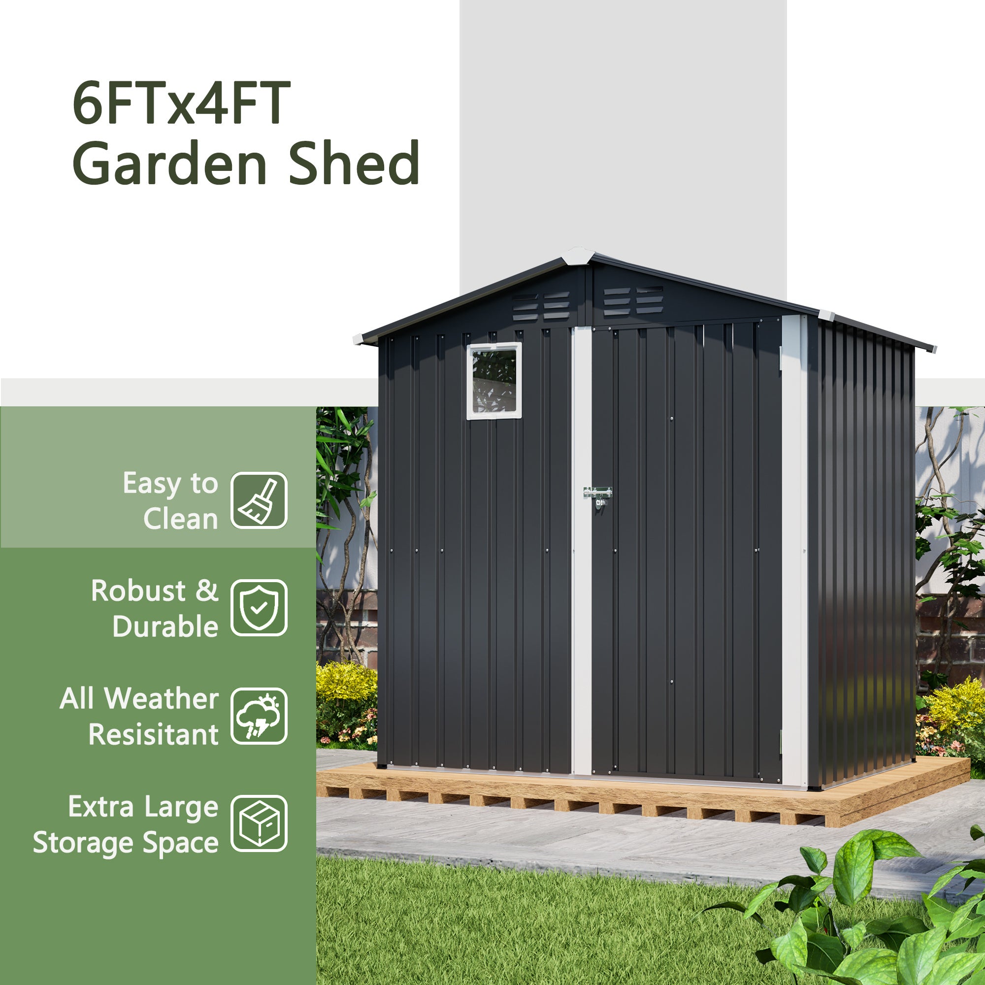 6FT X 4FT Outdoor Garden Shed - Durable, Weather-Resistant Storage With Lockable Hinged Doors And Sloping Roof - Outdoor Chilling