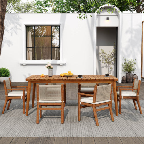 Acacia Wood Dining Table 8-Person Outdoor Table, Farmhouse Furniture For Patio, Garden, Backyard, Teak 180 LBS Weight Capacity 72L - Outdoor Chilling