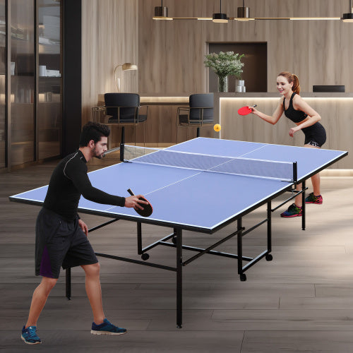 9ft Mid-Size Table Tennis Table Foldable & Portable Ping Pong Table Set For Indoor Games With Net, 2 Table Tennis Paddles And 3 Balls - Outdoor Chilling