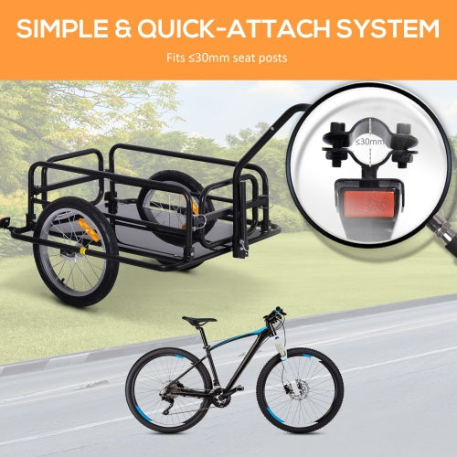 Aosom Bike Cargo Trailer, Bicycle Trailer, Heavy-Duty Bike Wagon Cart, Foldable Compact Storage, With Universal Hitch, 16 Wheels, 88 Lbs. Capacity, Black - Outdoor Chilling
