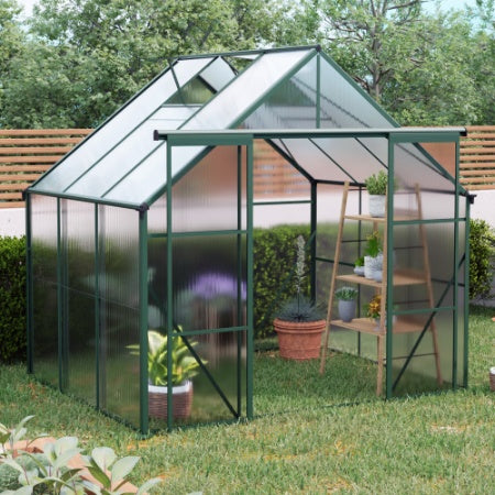 Double Door Polycarbonate Greenhouse Raised Base And Anchor Aluminum Heavy Duty Walk-in Greenhouses For Outdoor Backyard In All Season - Outdoor Chilling
