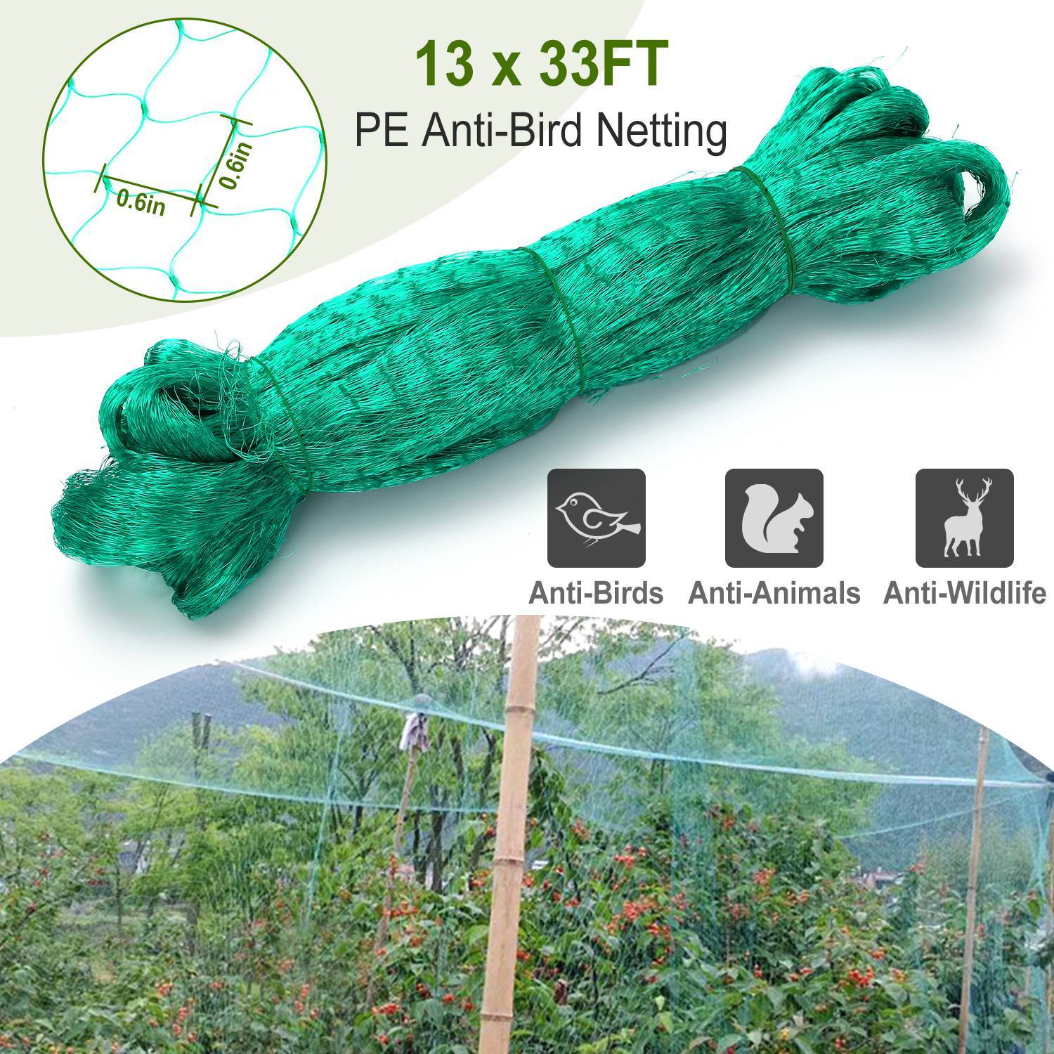 13 X 33ft Garden Netting Heavy Duty PE Anti Bird Netting Plants Fruits Tree Vegetables Protection Netting Net - Outdoor Chilling