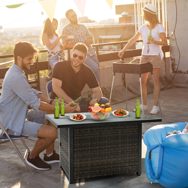 Outdoor Fire Pit 50000 BTU Propane Gas Fire Table With Lid Fireplace With Glass Windproof Willow Base Suitable For Gardens, Terraces, Backyards, 44 Inches - Outdoor Chilling
