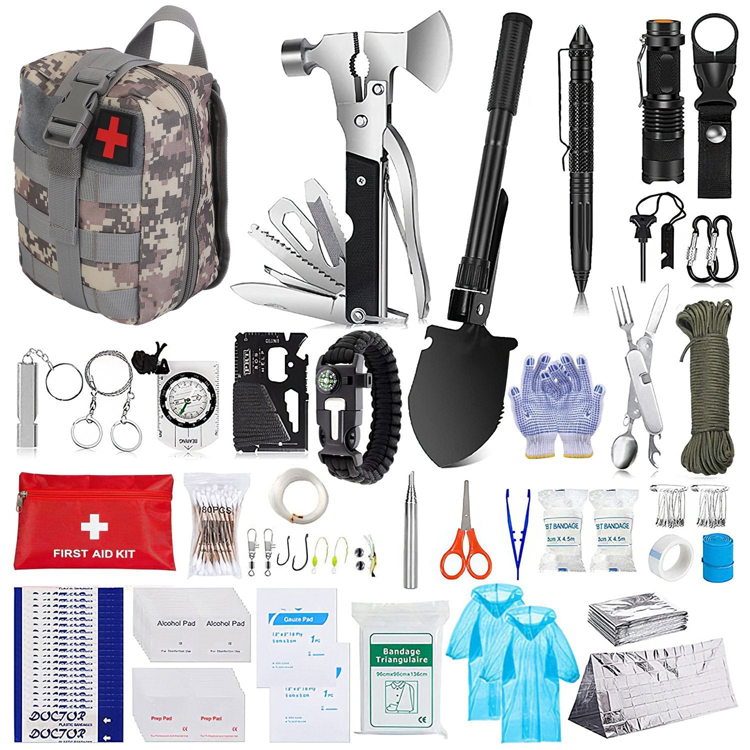 125Pcs Survival Kits Professional Emergency Survival Gear Tactical First Aid Kit Supplies For Outdoor Adventure Camping Hiking Hunting - Outdoor Chilling