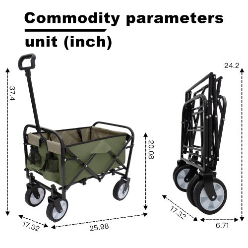 Minimeetall Strap Collapsible Foldable Wagon Cart With Strapping System, Beach Wagon, Utility Cart, Utility Wagon Grocery Cart For Camping Shopping Sports Gardening Fishing Supports 225lbs - Outdoor Chilling