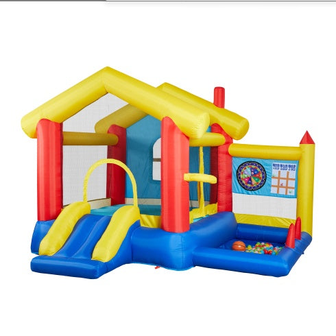 8 In 1 Inflatable Bounce House With Blower Basketball Hoop Ocean Balls Ring-toss Game Target And Sticky Ball Game For Kids - Outdoor Chilling