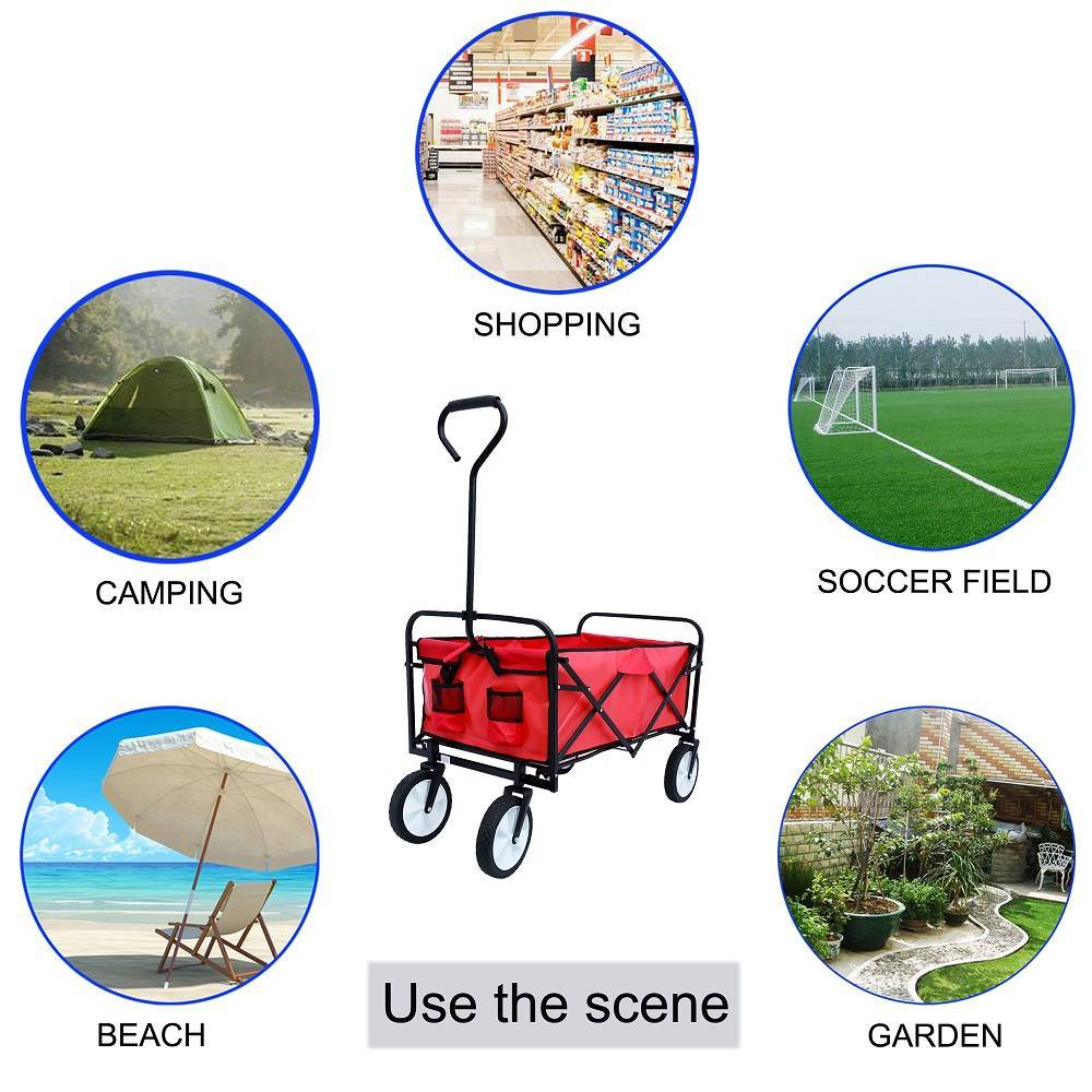 Folding Wagon Garden Shopping Beach Cart Red - Outdoor Chilling