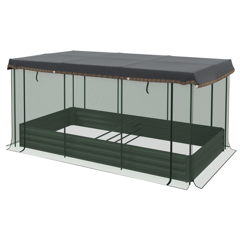 Galvanized Steel Planter Box With Crop Cage And Shade Cloth, Raised Garden Bed For Flowers, Veggies And Herbs, Gray - Outdoor Chilling