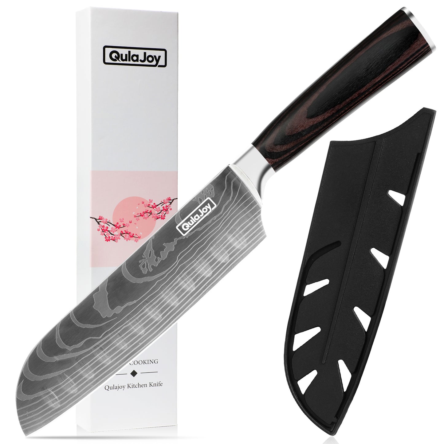 Qulajoy Santoku Knife, High Carbon Stainless Steel Chef Knife Japanese Kitchen Knives With Ergonomic Pakkawood Handle, Chopping Knife For Home Kitchen Cooking - Outdoor Chilling