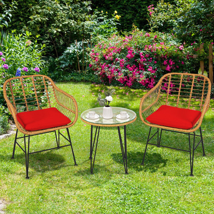 3 Pieces Rattan Furniture Set With Cushioned Chair Table - Outdoor Chilling