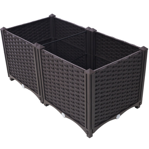 Deep Raised Garden Bed Plastic Planter Boxes For Vegetables Flowers Herbs And Succulents, Self-Watering Planter Box Raised Bed To Grow Flowers, Herbs & Vegetables, 31.5 L X 15.7 D X 14.7H