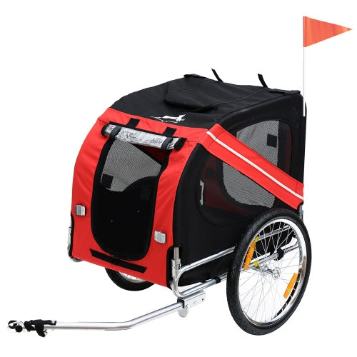 Aosom Dog Bike Trailer Pet Cart Bicycle Wagon Cargo Carrier Attachment For Travel With 3 Entrances Large Wheels For Off-Road & Mesh Screen - Outdoor Chilling