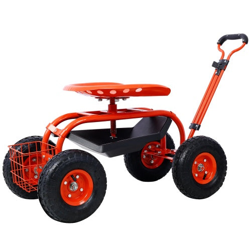 Rolling Garden Scooter Garden Cart Seat With Wheels And Tool Tray, 360 Swivel Seat, (Red, blue, or green). - Outdoor Chilling
