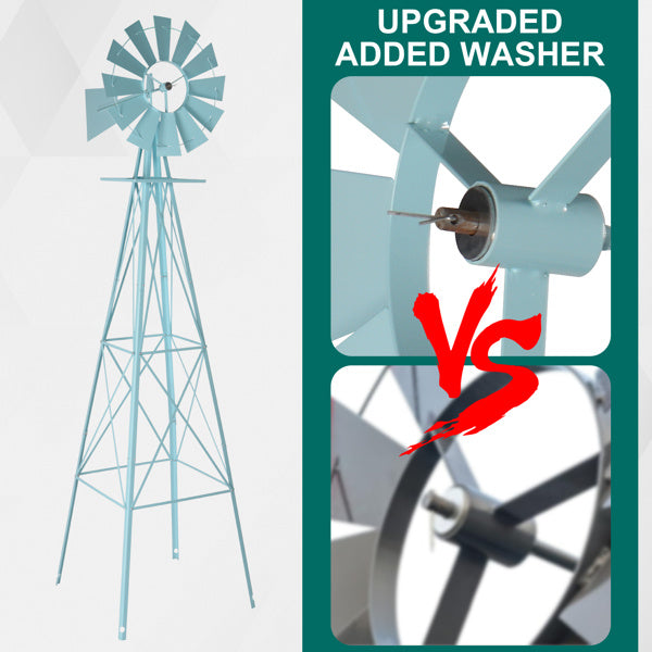 8ft Light Blue Ribbon Wind Vane, 4-pod Standing Iron Windmill - Outdoor Chilling