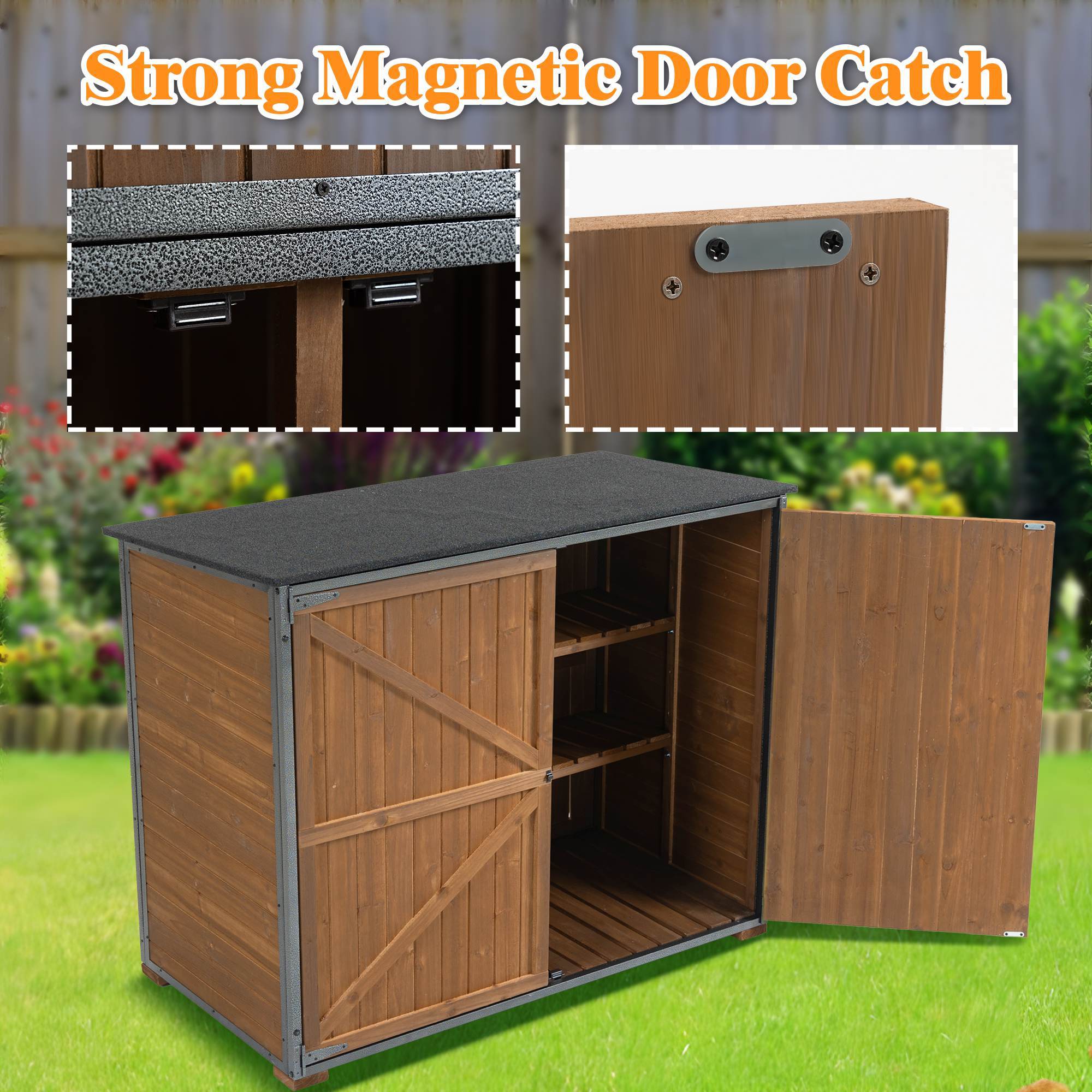 Outdoor Storage Cabinet 50.4L X 26.8W X 41H Ft Garden Shed Tool Shed With Metal Frame Structure For Garden Patio Lawn Brown - Outdoor Chilling
