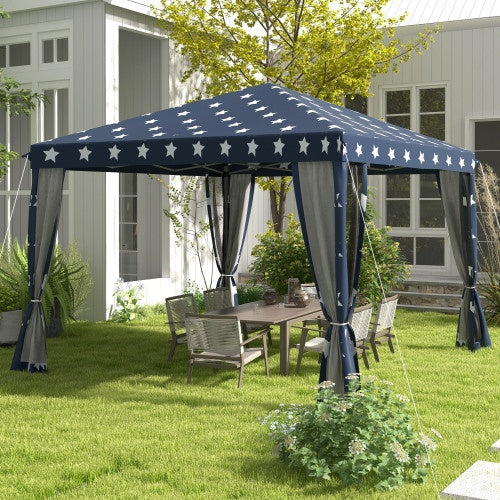 Outsunny 10 X 10 Up Canopy Tent With Netting, Instant Gazebo, Ez Up Screen House Room With Carry Bag, Height Adjustable, For Outdoor, Garden, Patio, American Flag - Outdoor Chilling