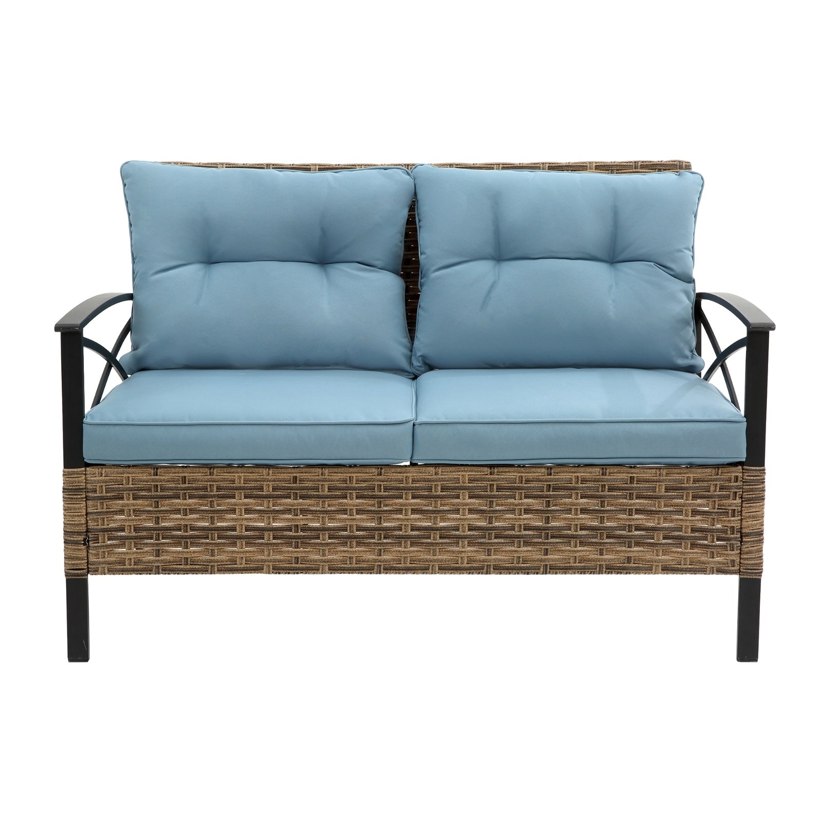4-Piece Patio Sectional Low Dining Sofa Set - KD Rattan Wicker Outdoor Furniture - Outdoor Chilling