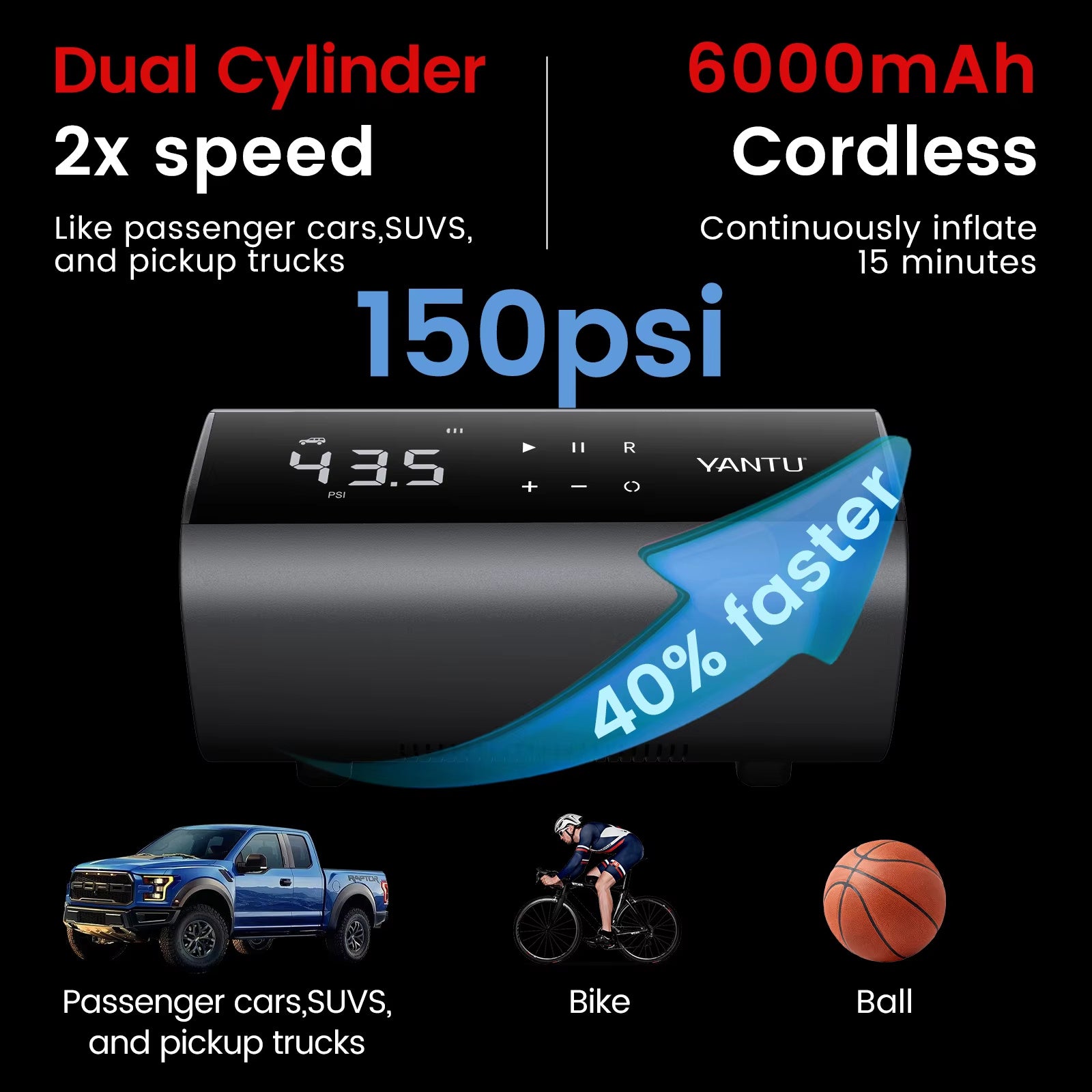 A22 Double Cylinder12V Cordless Portable Tyre Air Compressor Inflatable Digital Automatic Electric Car Tire Inflators - Outdoor Chilling
