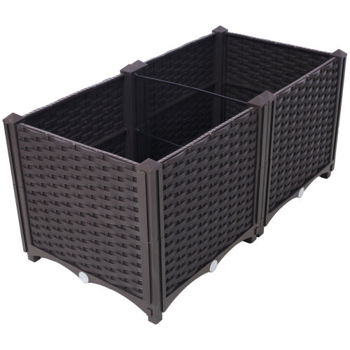 Deep Raised Garden Bed Plastic Planter Boxes For Vegetables Flowers Herbs And Succulents, Self-Watering Planter Box Raised Bed To Grow Flowers, Herbs & Vegetables, 31.5 L X 15.7 D X 14.7H