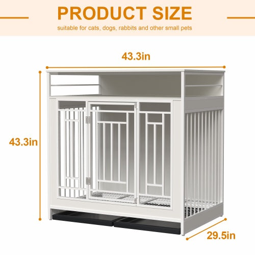 43.3 Inch Large Dog Kennel Furniture, Wooden Kennel With Divider - Outdoor Chilling