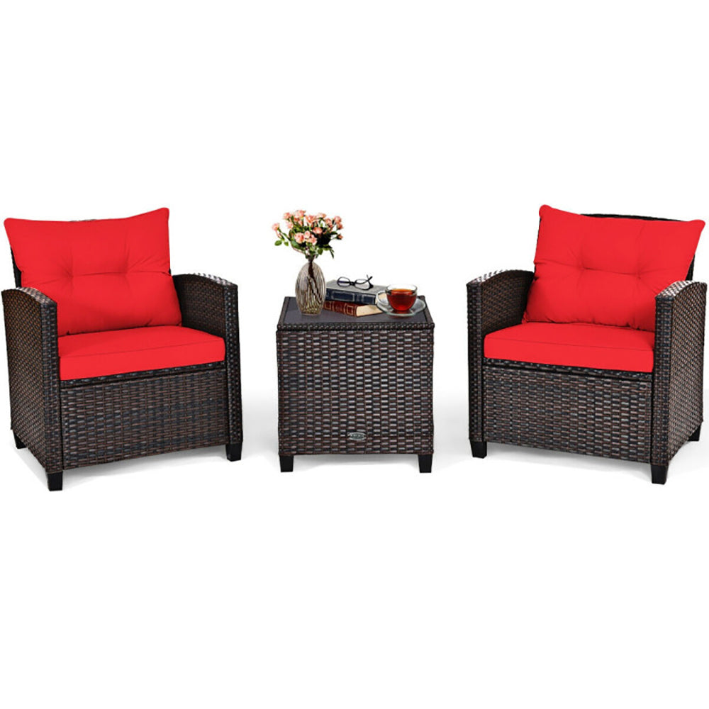 3 Pieces Rattan Patio Furniture Set With Washable Cushion - Outdoor Chilling
