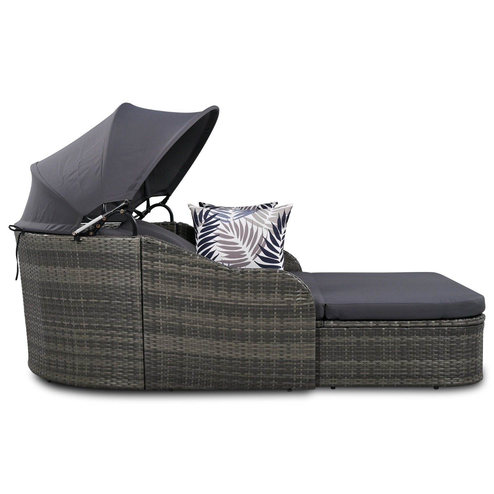 79.9 Outdoor Sunbed With Adjustable Canopy, Double Lounge, PE Rattan, Gray - Outdoor Chilling