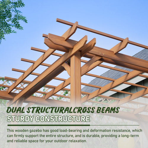12 X 10 FT Outdoor Wood Pergola, Wooden Grape Pergola For Climbing Plant Support For Garden, Patio, Backyard, Deck, Brown - Outdoor Chilling